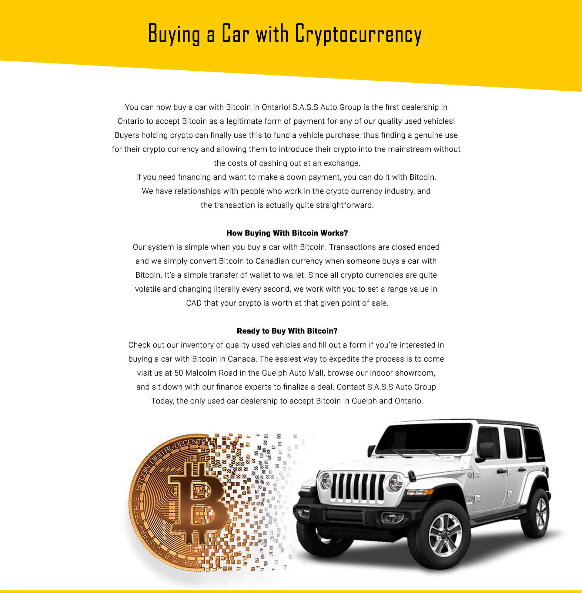Crypto Car sell Bitcoin website design CaracalEye