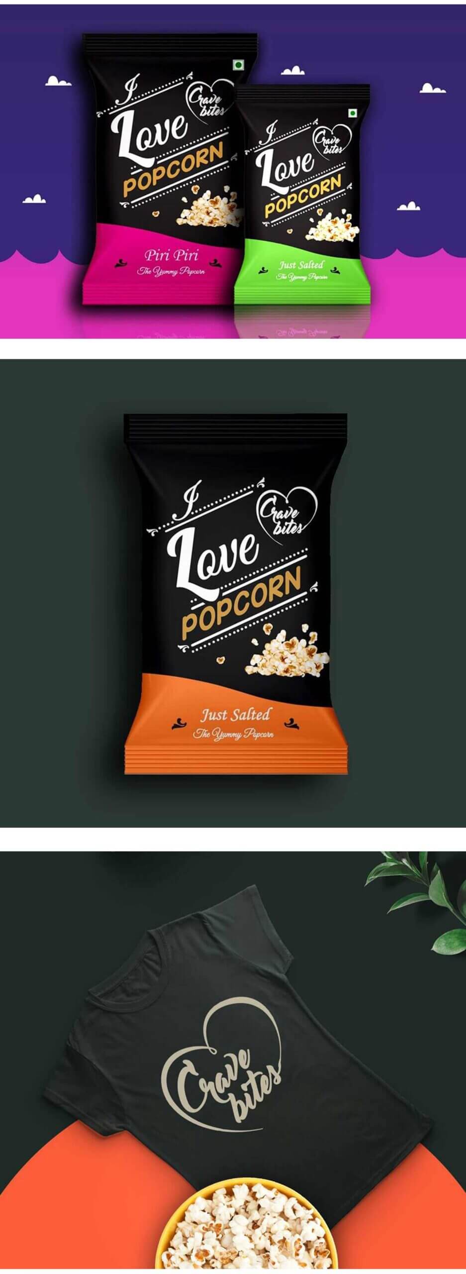 Cravebitess's I love Popcorn Packaging and Branding Design