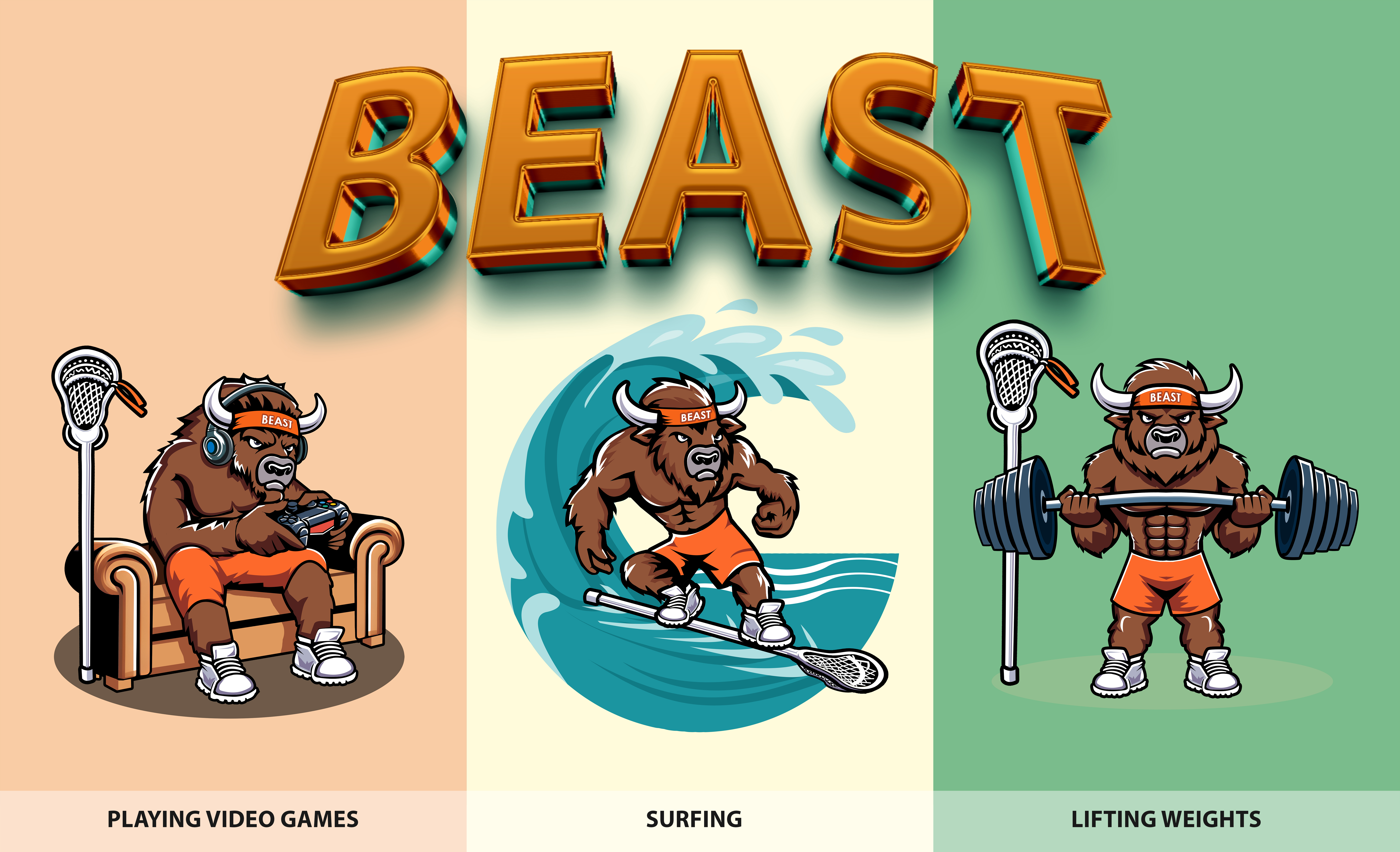 Bold & Athletic Mascot Logo & Character Design – LAX Beast Life by Utkarsh Bhatt (UKB), CaracalEye®